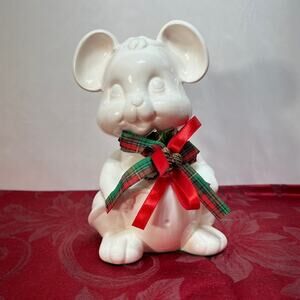 Flambro Mouse Christmas Collection Glazed White Ceramic Holiday Figurine 7"